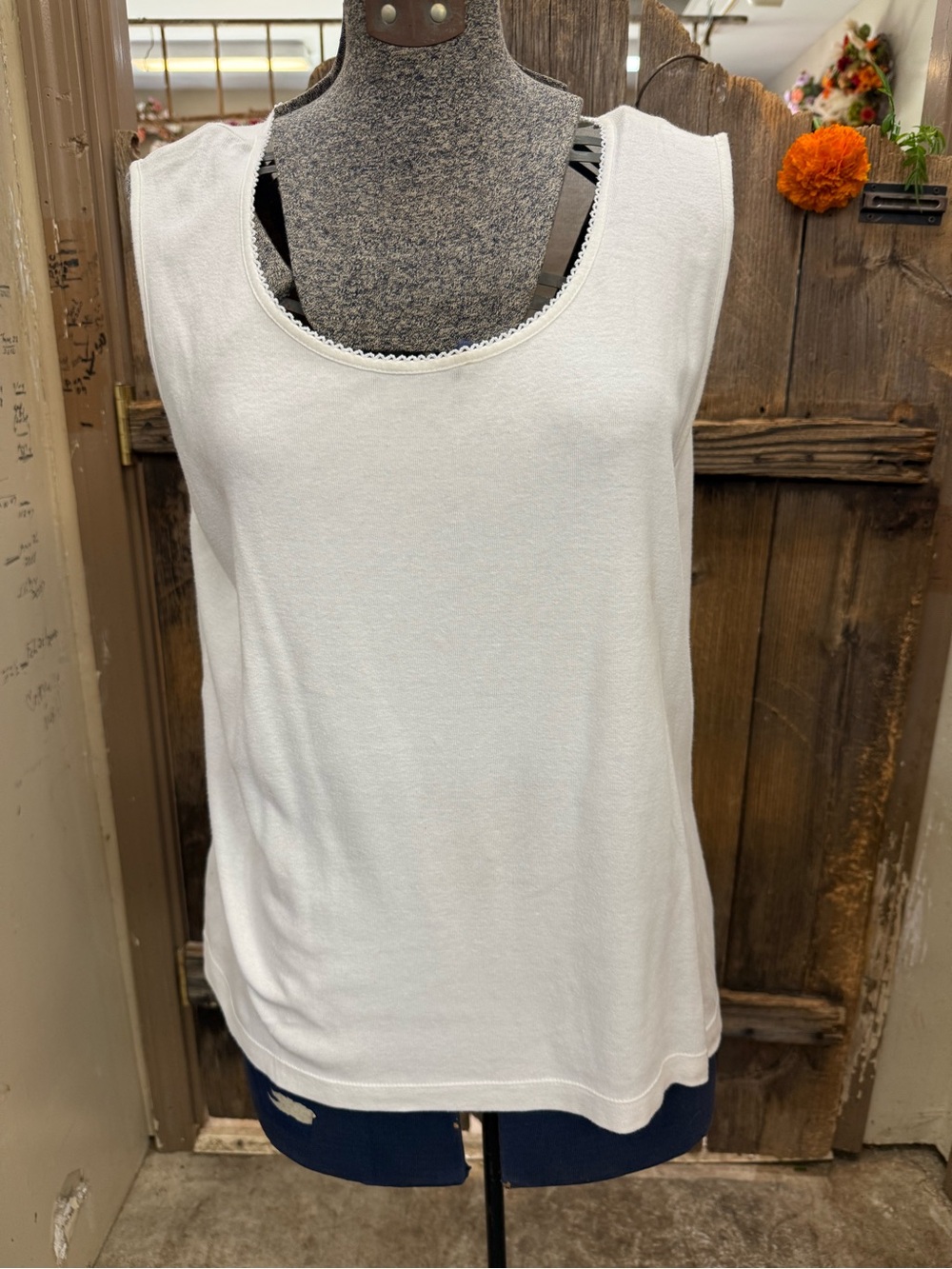 White Stag White Scoop Neck Tank with Lace Trim